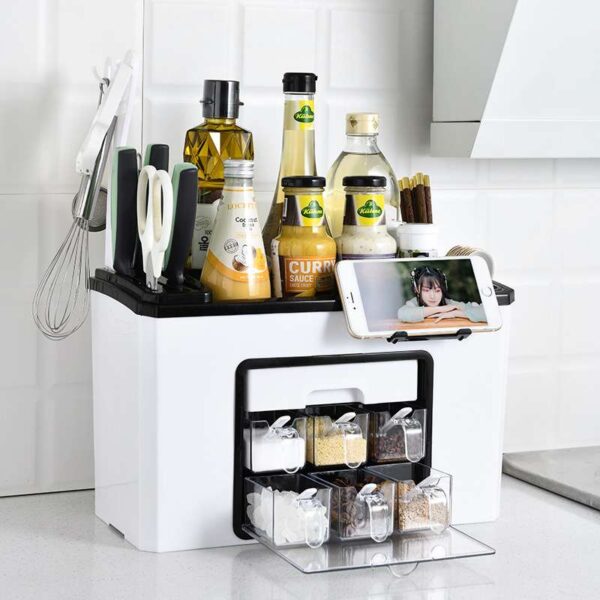 Multifunctional Kitchen Plastic Shelf, Knife Rack, and Storage Organizer for Seasonings