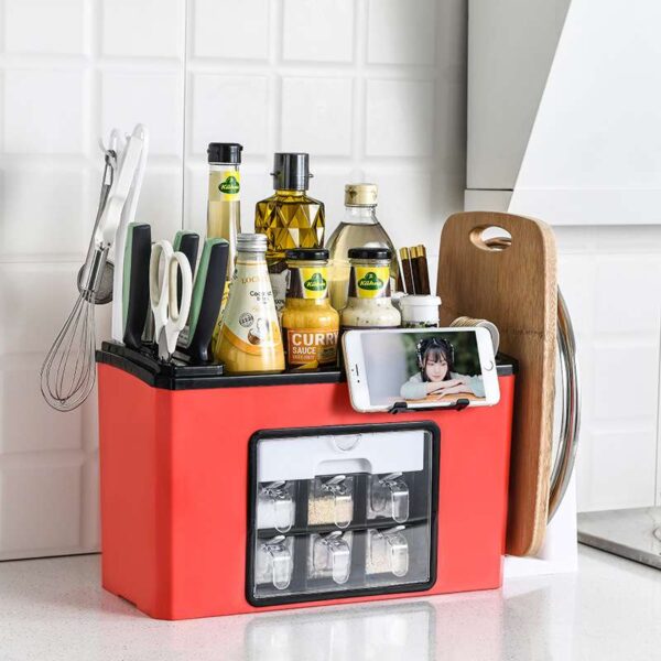 Multifunctional Kitchen Plastic Shelf, Knife Rack, and Storage Organizer for Seasonings