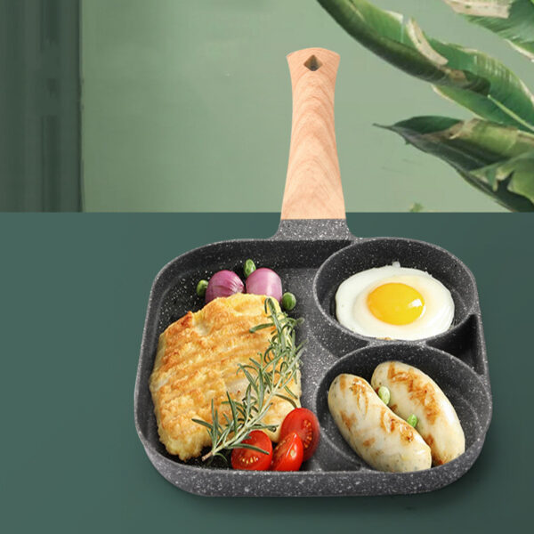 Two Hole Three In One Omelette Pan with Bacon Steak Pan, Versatile Cookware for Breakfast, Non-Stick and Easy to Clean