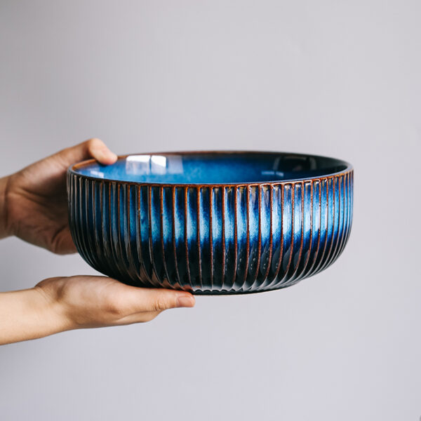 Kiln Turned Blue Ceramic Tableware Noodle Bowl , Traditional Blue Glazed Ceramic Noodle Bowls , Kiln-Fired Japanese Noodle Bowls