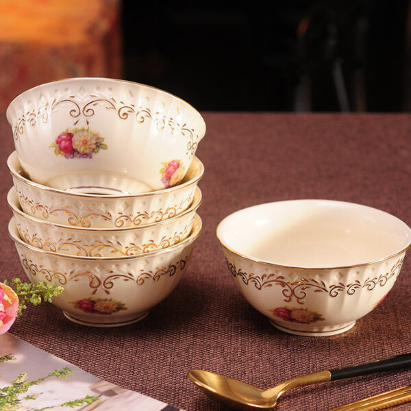 Water-painted Gold-rimmed Tableware Set Plates And Bowls In Bulk, Gold-Rimmed Ceramic Dinnerware, Elegant Water-Painted Plates and Bowls for Large Gatherings