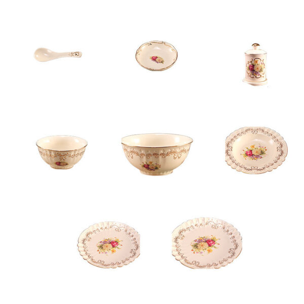 Water-painted Gold-rimmed Tableware Set Plates And Bowls In Bulk, Gold-Rimmed Ceramic Dinnerware, Elegant Water-Painted Plates and Bowls for Large Gatherings