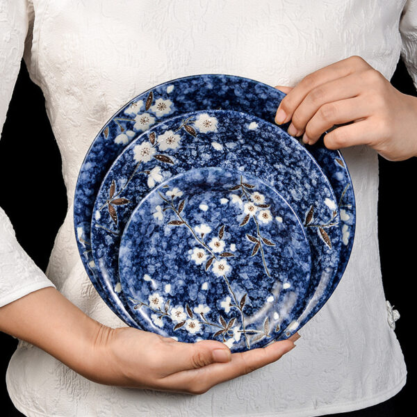 Elegant Ceramic Blue Sakura Tableware Set, Mino-yaki Japanese Style Rice Bowl and Dish, Stylish and Functional Dining