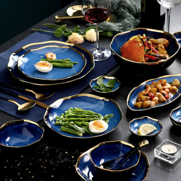 Ceramic Tableware Single Piece, Phnom Penh Dark Blue Gradient Plate Bowl, Elegant and Stylish Dining Bowl