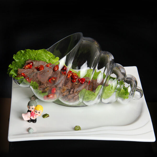 Creative Snail-Shaped Transparent Glass Artistic Conception Tableware Hotel Catering Gourmet Utensils Cold Dishes Tableware, Unique Snail-Shaped Glass Tableware