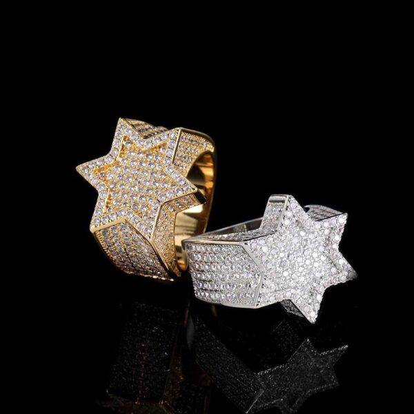 Hip Hop Micro Inlaid Zircon Six-Pointed Star Ring for Men, Trendy Micro Inlaid Zircon Six-Pointed Star Ring for Men, Stylish Hip Hop Zircon Star Ring for Men