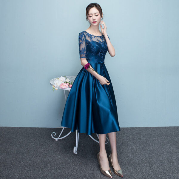 Elegant Blue Slimming Evening Dress, Mid-length Western Style Party Dress, Summer Banquet Slim Fit Dress