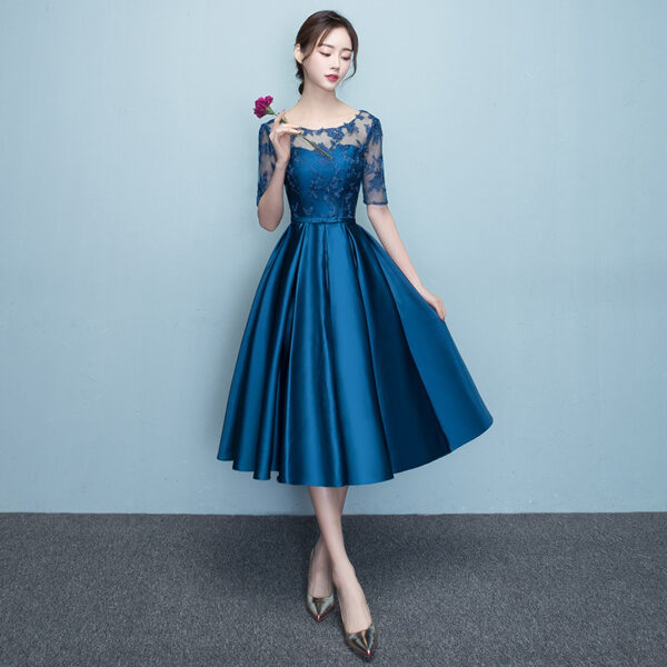 Elegant Blue Slimming Evening Dress, Mid-length Western Style Party Dress, Summer Banquet Slim Fit Dress