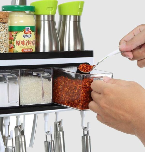 Multi-Function Wall-Mounted Kitchen Storage Rack, Kitchen Utensils Organizer, Seasoning Storage Box