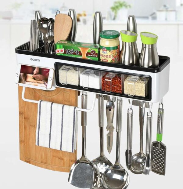 Multi-Function Wall-Mounted Kitchen Storage Rack, Kitchen Utensils Organizer, Seasoning Storage Box