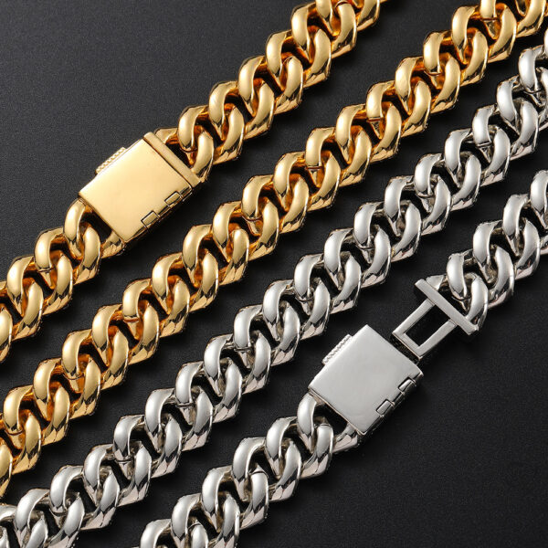 15mm Double Row Zircon Diamond Cuban Link Chain Necklace, Elegant Double Row Zircon Cuban Link Necklace, Fashionable 15mm Zircon Diamond Cuban Link Chain