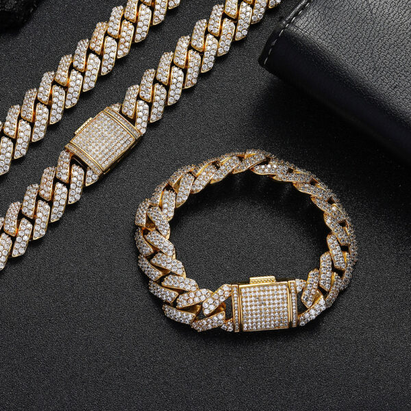 15mm Double Row Zircon Diamond Cuban Link Chain Necklace, Elegant Double Row Zircon Cuban Link Necklace, Fashionable 15mm Zircon Diamond Cuban Link Chain