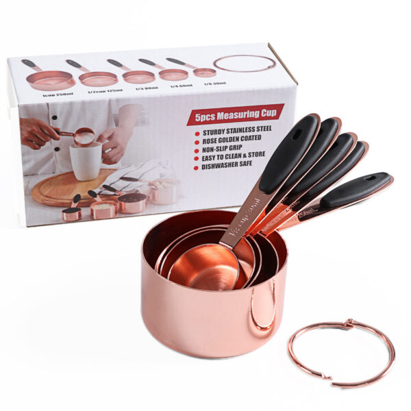 Rose Gold 10-Piece Stainless Steel Measuring Cup Set, Stylish and Durable Baking Tools Set, Professional Measuring Cups for Baking and Bartending