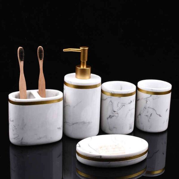 Marble Bathroom Amenities Kit, Luxury Home and Hotel Bathroom Set, Elegant Marble Bathroom Accessories