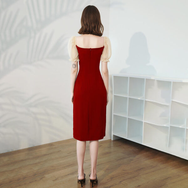 Burgundy Medium-Length Dress for Women, Elegant Burgundy Dress, Stylish Mid-Length Women’s Gown