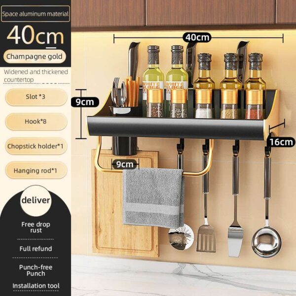 Fashionable Wall-Mounted Kitchen Shelf, Punch-Free Multifunctional Organizer for Stylish Storage