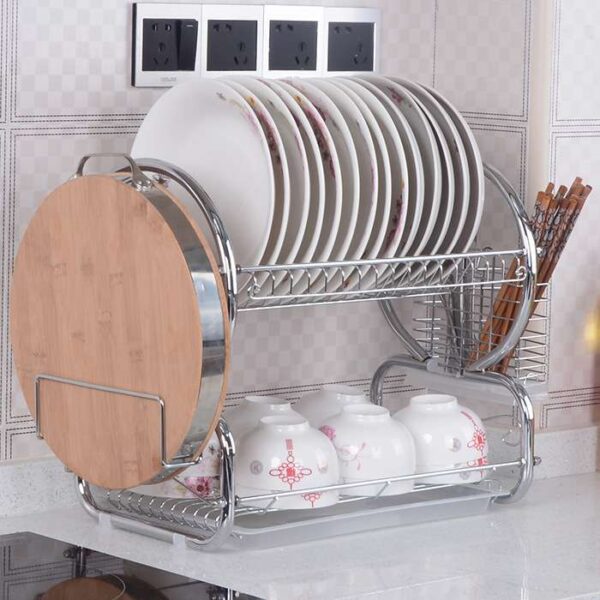 Double-Layer Stainless Steel Dish Rack, Kitchen Storage and Draining Rack, Durable Dish Organizer