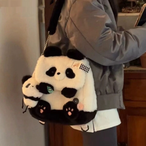 Panda Holding Bamboo Flap Bag, Cute Plush Doll Shoulder Bag, Adorable Panda Plush Single Shoulder Bag