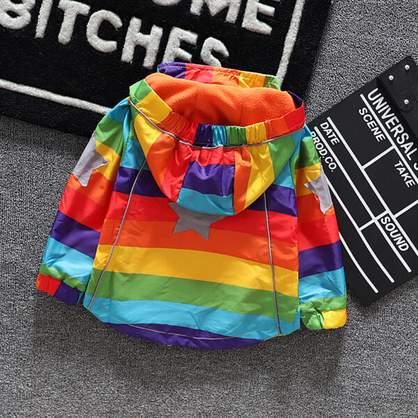 Colorful Kids' Rainbow Raincoat, Vibrant Hooded Jacket for Children, Lightweight Waterproof Coat for Kids