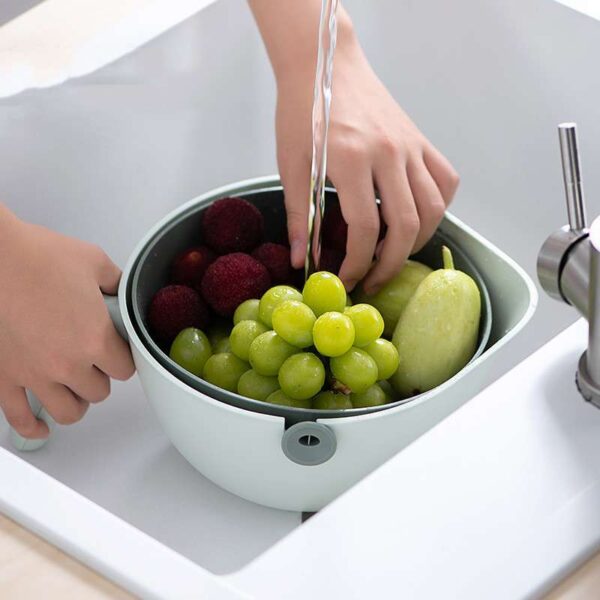 Double Layer Rotating Draining Basket, Fruit and Vegetable Kitchen Gadget, Efficient and Convenient