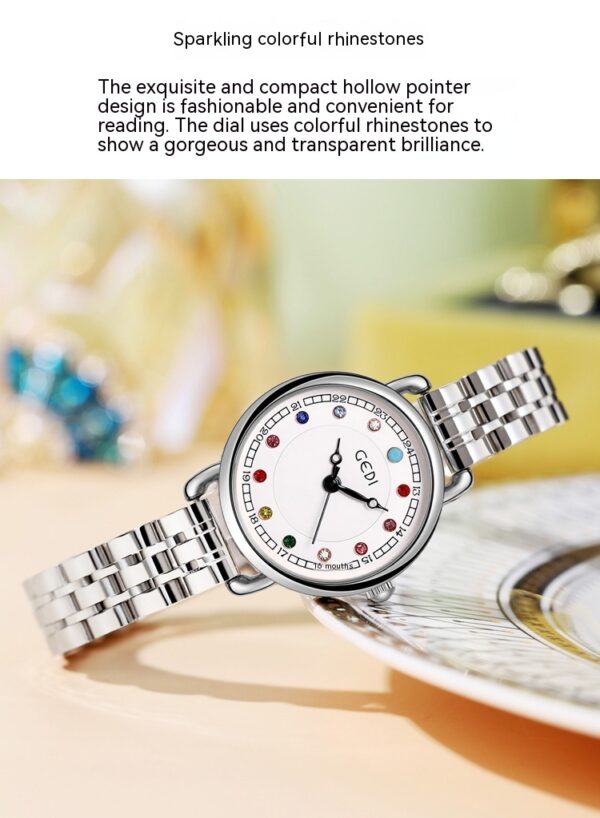 Niche Women's Stylish Steel Belt Quartz Watch with Birthstone, Elegant Light Luxury Ins-Style Waterproof Quartz Watch for Women