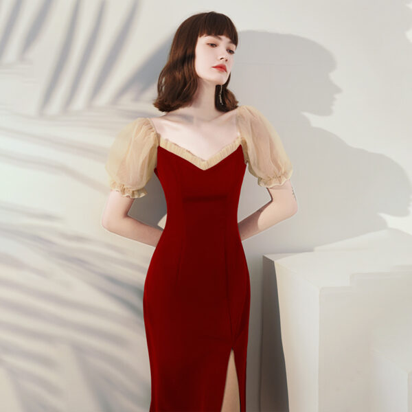 Burgundy Medium-Length Dress for Women, Elegant Burgundy Dress, Stylish Mid-Length Women’s Gown