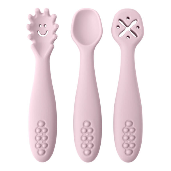 Set of 3 Silicone Spoons and Forks for Baby, Soft and Safe Baby Cutlery, Non-Toxic Silicone Baby Feeding Utensils