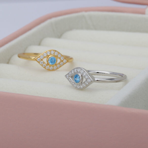 S925 Sterling Silver Women's Blue Eyes Ring, Elegant Blue Eyes Ring in S925 Sterling Silver, Stylish Sterling Silver Ring with Blue Eyes Design