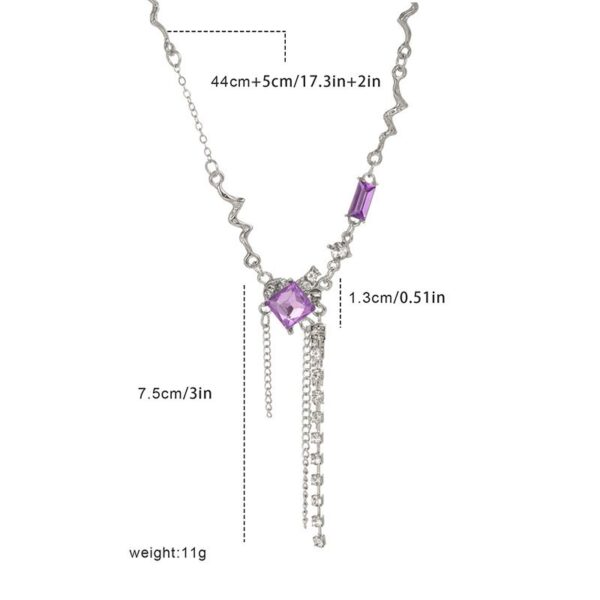 Purple Square Crystal Necklace for Women with Tassel, Elegant Fairy Temperament Long Crystal Necklace, High-End Purple Crystal Collarbone Chain