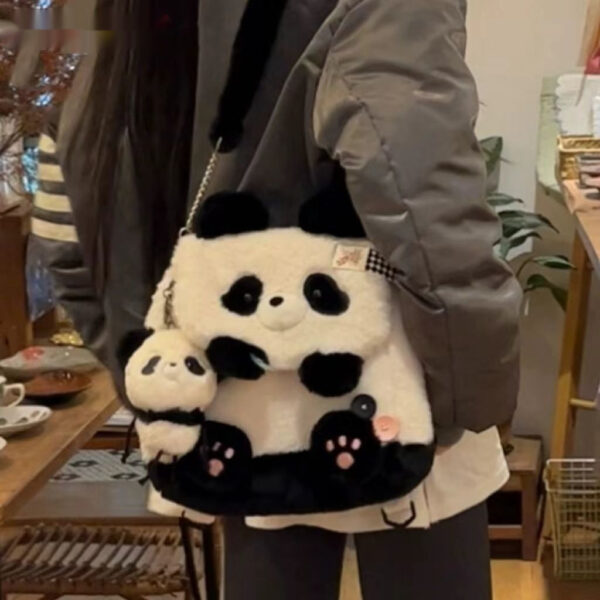 Panda Holding Bamboo Flap Bag, Cute Plush Doll Shoulder Bag, Adorable Panda Plush Single Shoulder Bag