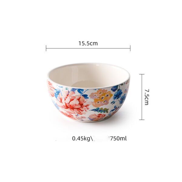 Creative American Style Salad Bowl Ceramic Tableware, Western Food Plate and Noodle Bowl Set, Unique Household Ceramic Dishes for Salad and Noodles