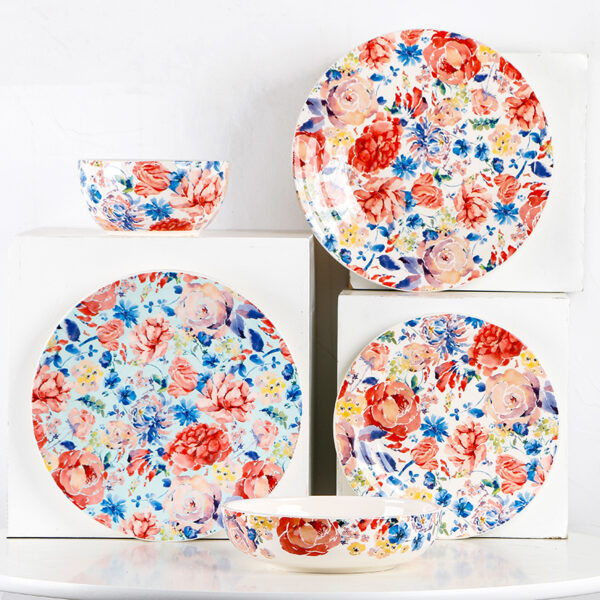 Creative American Style Salad Bowl Ceramic Tableware, Western Food Plate and Noodle Bowl Set, Unique Household Ceramic Dishes for Salad and Noodles