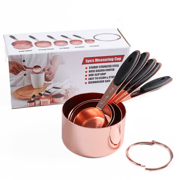 Rose Gold 10-Piece Stainless Steel Measuring Cup Set, Stylish and Durable Baking Tools Set, Professional Measuring Cups for Baking and Bartending