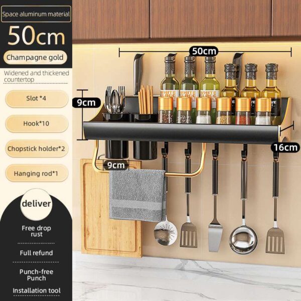 Fashionable Wall-Mounted Kitchen Shelf, Punch-Free Multifunctional Organizer for Stylish Storage