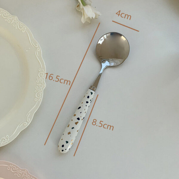 Stainless Steel Spoon with Gravel Pattern Ceramic Handle, Stylish Tableware, Durable and Elegant Spoon