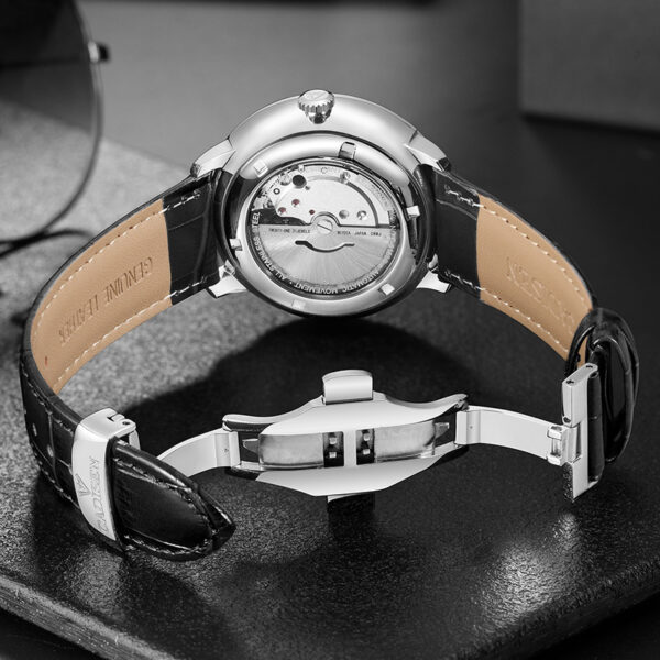 Men's Fashion Mechanical Watch with Leather Strap, Stylish Leather Strap Mechanical Watch for Men, Elegant Men's Mechanical Watch with Fashionable Leather Band