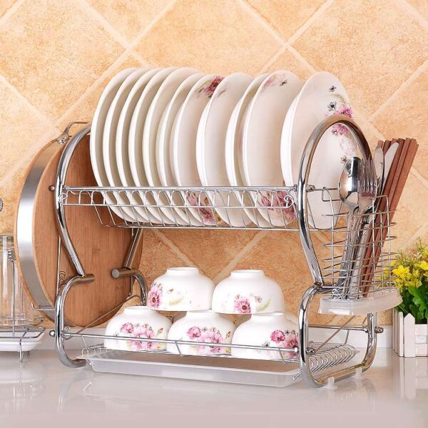 Double-Layer Stainless Steel Dish Rack, Kitchen Storage and Draining Rack, Durable Dish Organizer