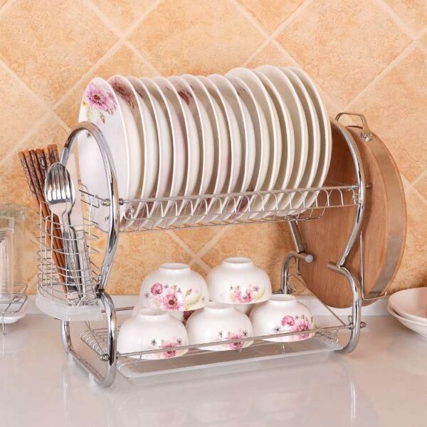 Double-Layer Stainless Steel Dish Rack, Kitchen Storage and Draining Rack, Durable Dish Organizer