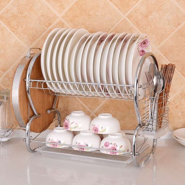 Double-Layer Stainless Steel Dish Rack, Kitchen Storage and Draining Rack, Durable Dish Organizer