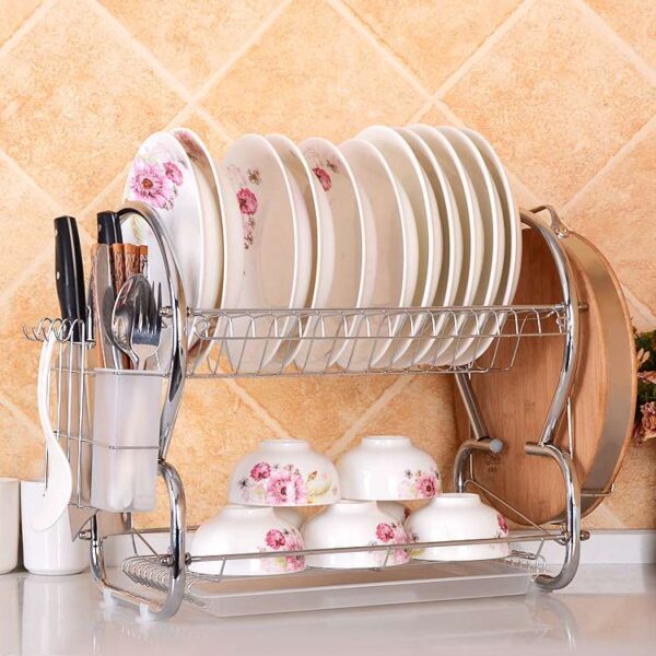 Double-Layer Stainless Steel Dish Rack, Kitchen Storage and Draining Rack, Durable Dish Organizer