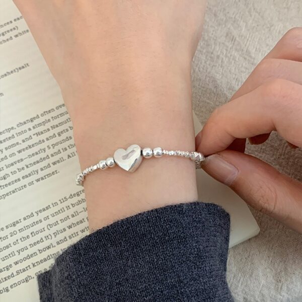 Sterling Silver Heart Bracelet with Small Silver Pieces for Women, Elegant Niche Sterling Silver Heart Bracelet, Stylish Silver Heart Bracelet for Women