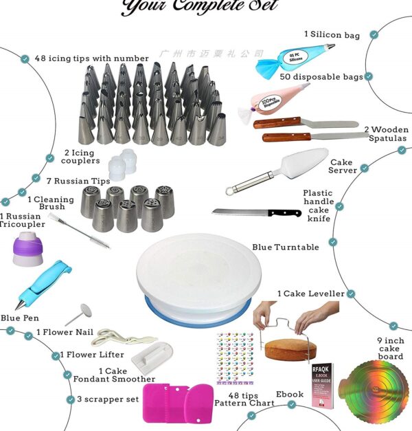 Cake Decorating Tools Set with Turntable and Mold, Complete Cake Decorating Kit with Turntable, Professional Baking Tools for Cake Decoration