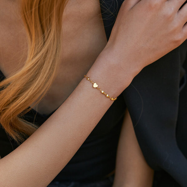 18K Gold Plated Love Heart Copper Chain Bracelet, Sweet 18K Gold Love Heart Copper Bracelet, Elegant Copper Chain Love Heart Bracelet