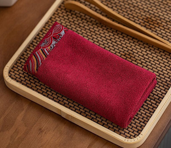 Thickened Cotton Linen Absorbent Tea Towel with Zen Embroidery, Cotton and Linen Tea Towel for Kitchen Use, Zen Embroidery Cotton Linen Kitchen Towel.