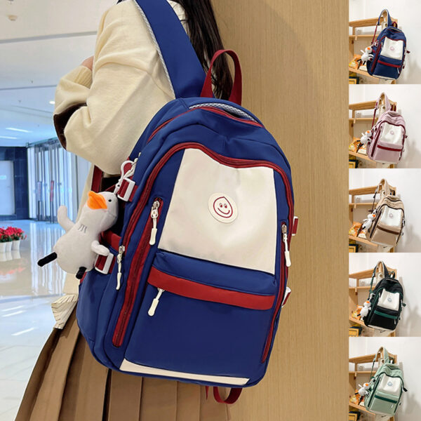 Korean Fashion Color Block Backpack, Ins Style Schoolbag for Junior High and College Students, Trendy Color Matching Backpack for Students