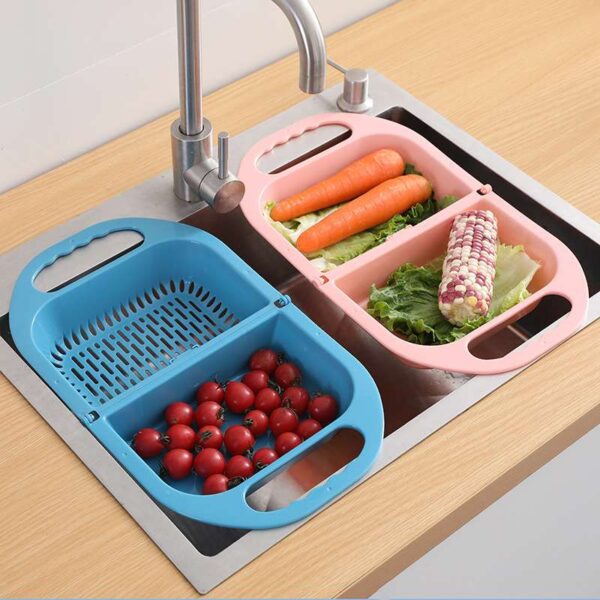 Folding Drain Basket Leaking Fruit Box Vegetable Container Drain Rack Sink with Handle Storage Baskets, Collapsible Fruit and Vegetable Drain Basket with Handle, Multifunctional Sink Drain Rack and Storage Basket