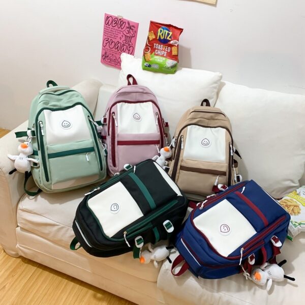 Korean Fashion Color Block Backpack, Ins Style Schoolbag for Junior High and College Students, Trendy Color Matching Backpack for Students