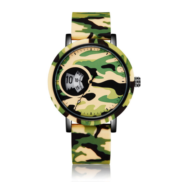 Camouflage Student Sports Watch with Double Display, Stylish Silicone Strap Camouflage Sports Watch, Fashionable Double Display Sports Watch for Students