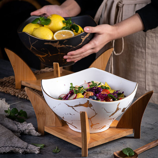 Stylish Marbled Ceramic Salad Bowl, Elegant Design for Serving Salads and Side Dishes, Ideal for Modern Dining