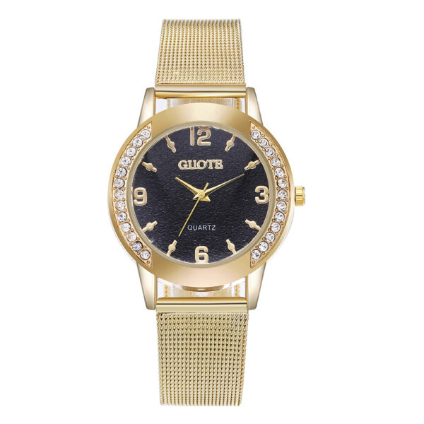 Women's Fashionable Diamond Case Quartz Watch, Elegant Women's Quartz Watch with Diamond Case, Stylish Diamond Case Quartz Watch for Women